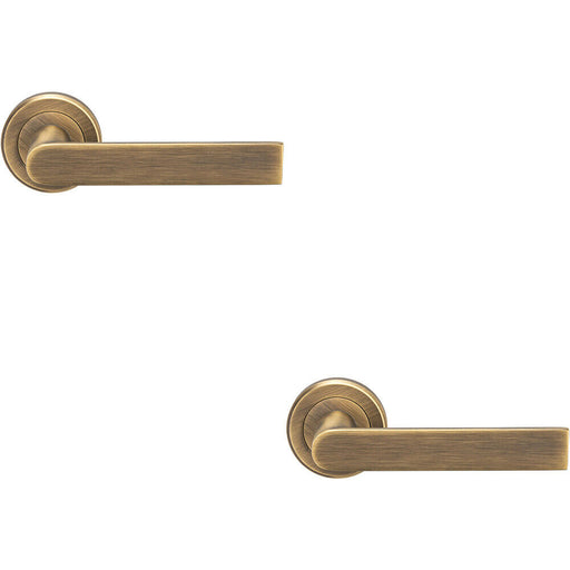 2x PAIR Flat Rectangular Bar Handle on Round Rose Concealed Fix Antique Brass Loops