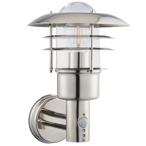 IP44 Outdoor Wall Lamp Stainless Steel Caged Glass PIR Lantern Modern Over Light Loops