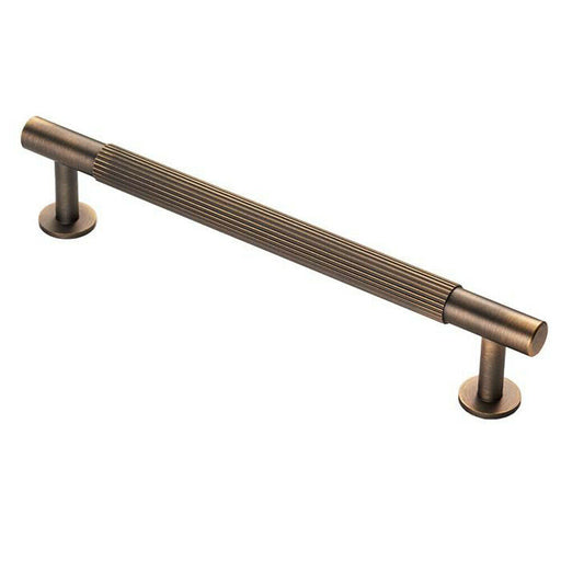 Lined Bar Door Pull Handle - 190mm x 13mm - 160mm Centres - Antique Brass Loops