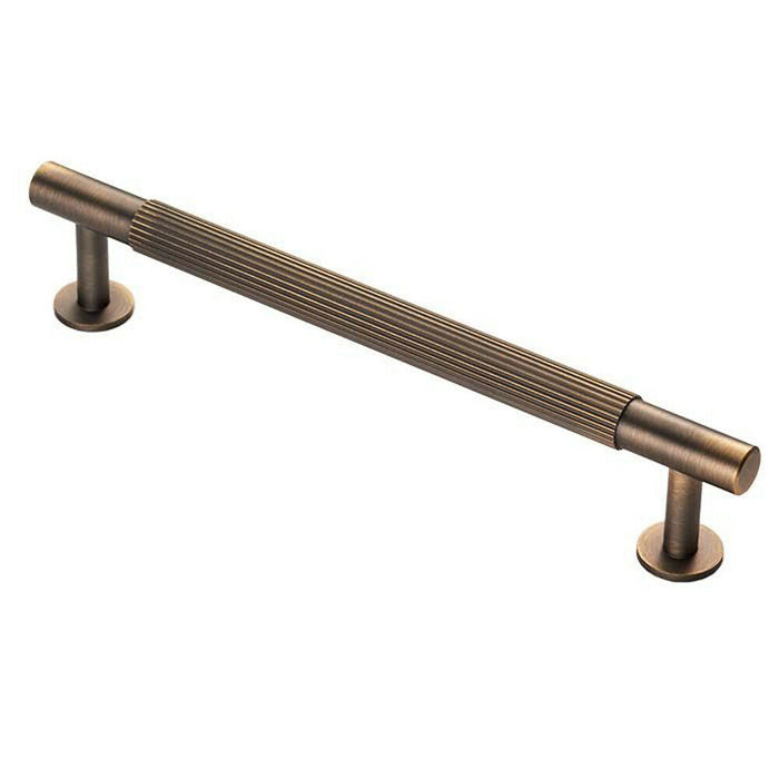 Lined Bar Door Pull Handle - 190mm x 13mm - 160mm Centres - Antique Brass Loops