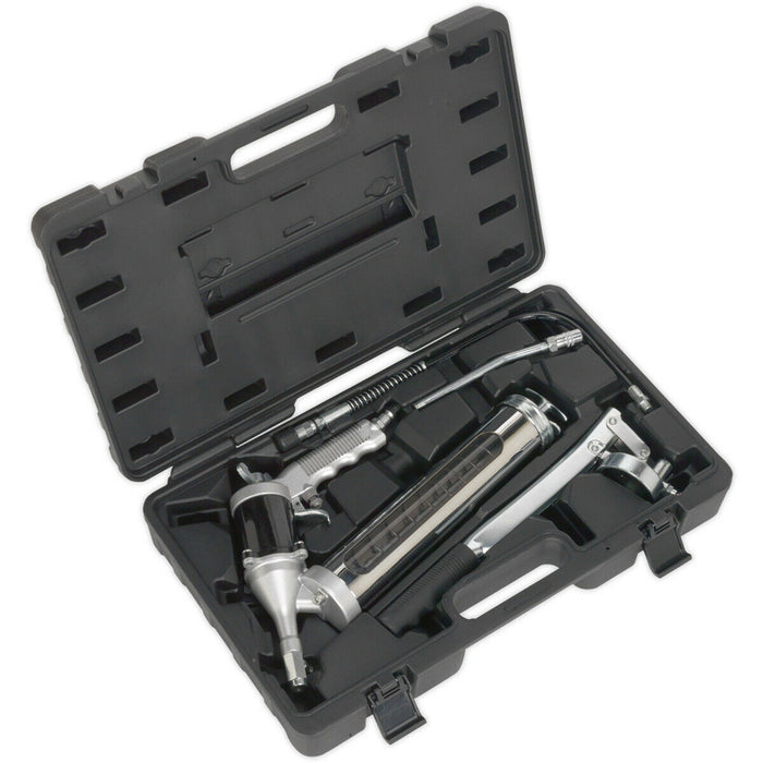 Manual Air Grease Gun Kit - Heavy Duty Canister - Rigid & Flexible Spouts Loops