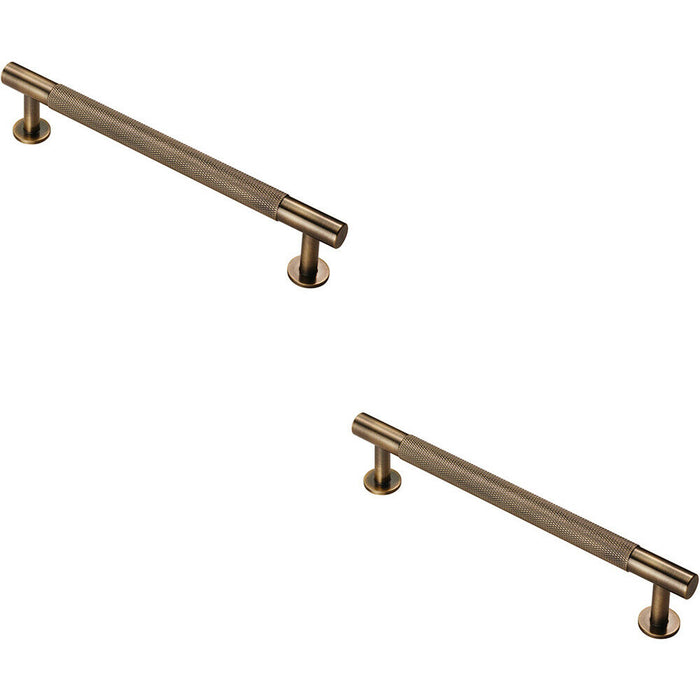 2x Knurled Bar Door Pull Handle 190 x 13mm 160mm Fixing Centres Antique Brass Loops