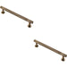 2x Knurled Bar Door Pull Handle 190 x 13mm 160mm Fixing Centres Antique Brass Loops