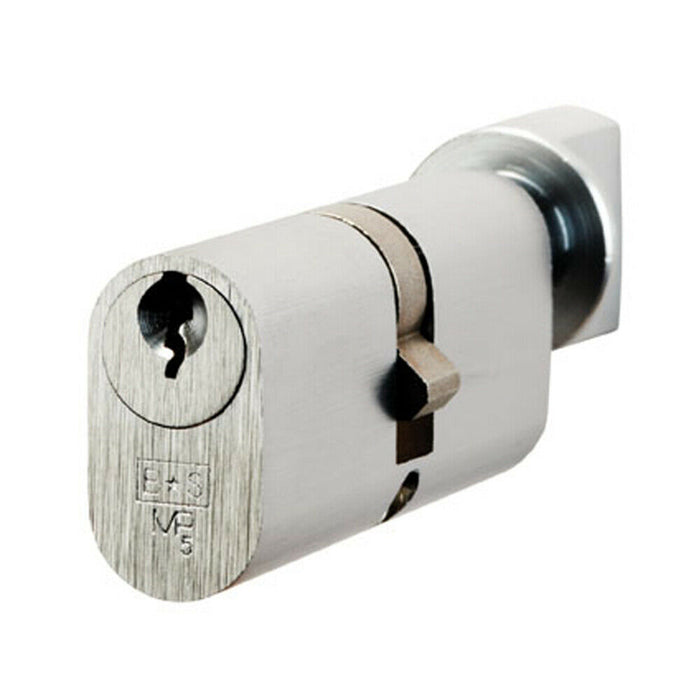 70mm Double OVAL Cylinder & Thumbturn Lock Keyed to Differ 5 Pin Satin Chrome Loops