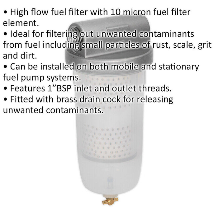 High Flow Transfer Pump Filter - 10 Micron Fuel Filter - 1" BSP Inlet & Outlet Loops