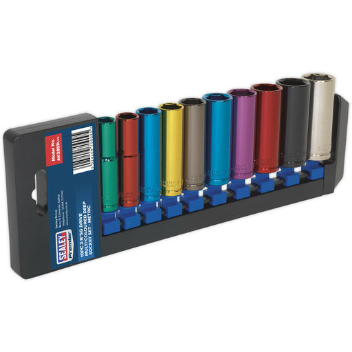 10 PACK Multi Colour DEEP Socket Set 3/8" Metric Square Drive - 6 Pt WallDrive Loops