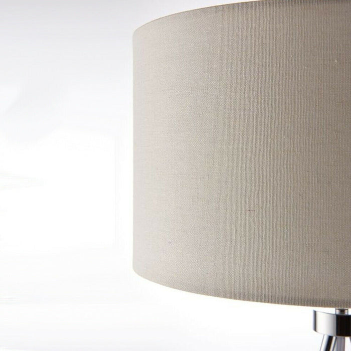 Modern Tripod Table Lamp Chrome & Ivory Shade Slim Metal Leg Bedside Desk Light Loops
