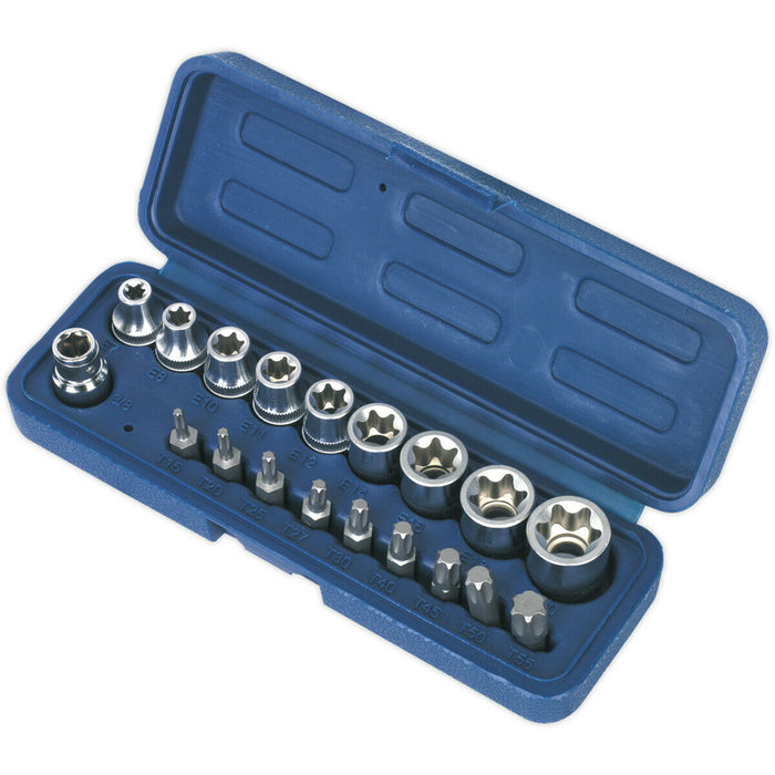 19pc TRX Star Socket & Hex Bit Set - 3/8" Square Drive - Male & Female TORX Loops