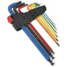 9 Piece Colour Coded Extra-Long Ball-End Hex Key Set - 1.5mm to 10mm Sizes Loops