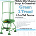 2 Tread Mobile Warehouse Steps & Guardrail GREEN 1.5m Portable Safety Stairs Loops