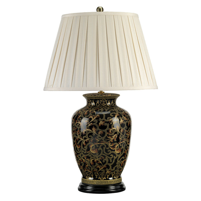 Table Lamp Large Chinese Base Cream Double Pleat Shade Gold Black LED E27 60W Loops