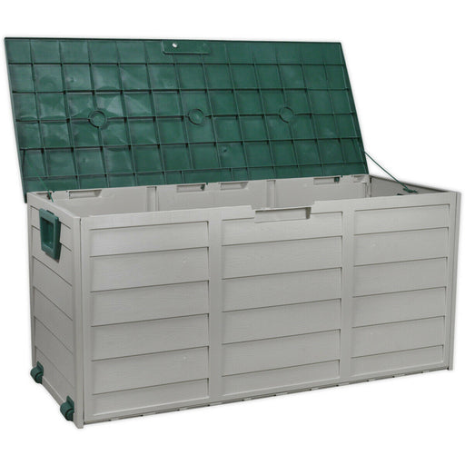 Outdoor Storage Box - Heavy Duty PP Plastic - Fully Weatherproof - Hinged Lid Loops