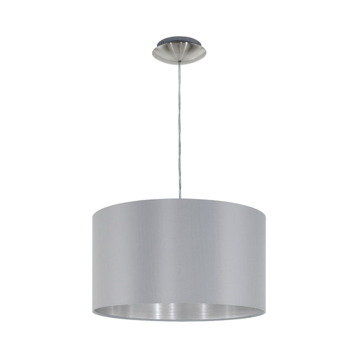 Pendant Light Colour Satin Nickel Steel Shade Grey Silver Fabric Bulb E27 1x60W Loops