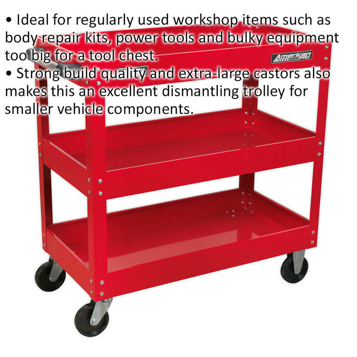 3 Level Workshop Trolley - 50kg Per Shelf - 840 x 405 x 810mm - Large Castors Loops