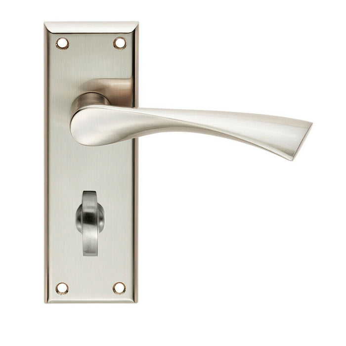 2x PAIR Angular Lever on Bathroom Backplate Door Handle 150 x 50mm Satin Nickel Loops