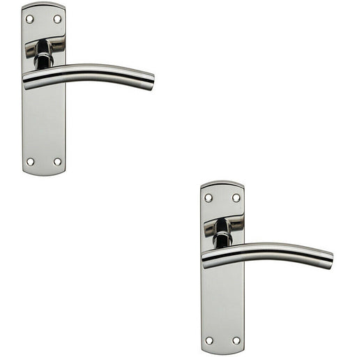 2x Curved Lever on Latch Backplate Door Handle 172 x 44mm Polished & Satin Steel Loops