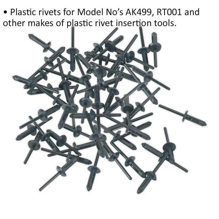 50 PACK - 5mm x 17.2mm Plastic Rivets - Black PVC Compression Snap Panel Pins Loops