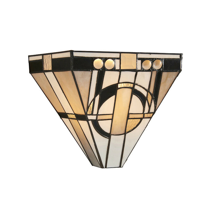 Art Deco Tiffany Glass Wall Light - Matt Black Steel - 40W E14 Golf Bulb Needed Loops