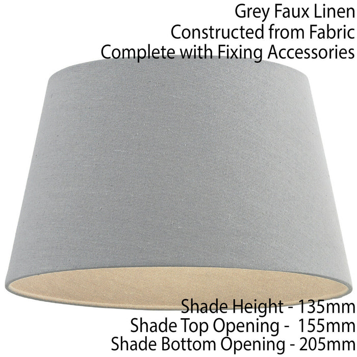 8" Inch Round Tapered Drum Lamp Shade Grey Linen Fabric Cover Simple Elegant Loops