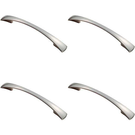 4x Tapered Pull Handle 172 x 16mm 1 28mm Fixing Centres Satin Nickel Curved Bow Loops