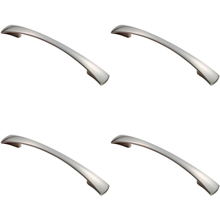 4x Tapered Pull Handle 172 x 16mm 1 28mm Fixing Centres Satin Nickel Curved Bow Loops