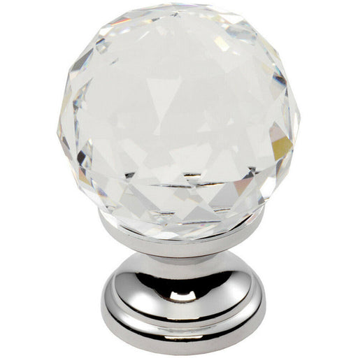 Faceted Crystal Cupboard Door Knob 31mm Dia Polished Chrome Cabinet Handle Loops
