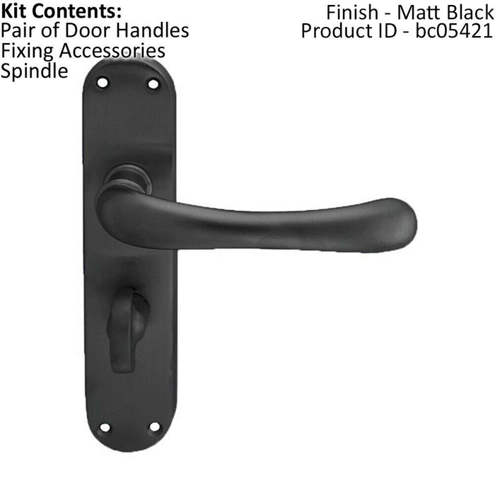 PAIR Smooth Rounded Lever on Shaped Bathroom Backplate 185 x 42mm Matt Black Loops
