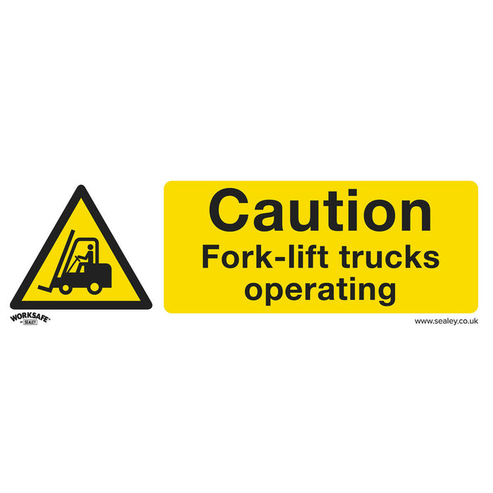 1x CAUTION FORK-LIFT TRUCKS Safety Sign - Self Adhesive 300 x 100mm Sticker Loops