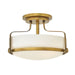 3 Bulb Semi Flush Light Opal Glass Metal Ring Heritage Brass LED E27 60W Loops