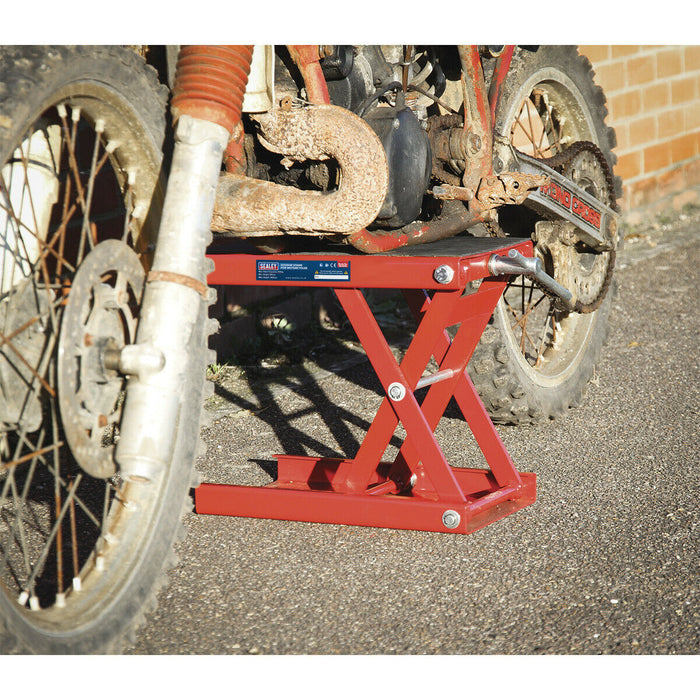 450kg Motorcycle Scissor Stand - Non-Slip Platform Cover - 365mm Max Height Loops
