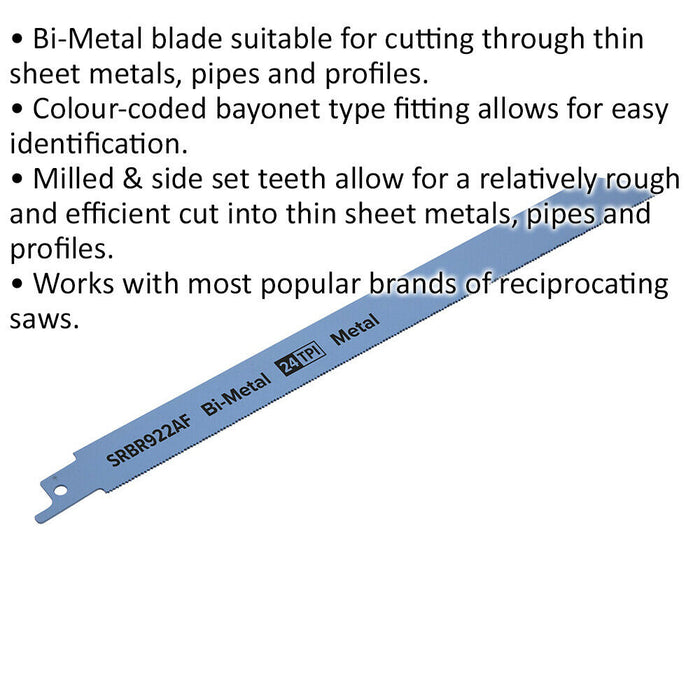 5 PACK 230mm Bi-Metal Reciprocating Saw Blade - 24 TPI - Milled Side Set Teeth Loops