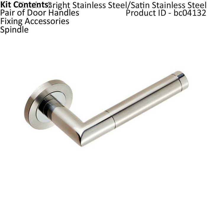 PAIR Mitred Round Bar Lever Ringed Design Conceled Fix Polished Satin Steel Loops