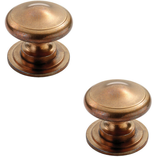 2x Cottage Cupboard Door Knob 38mm Diameter Solid Bronze Cabinet Handle Loops