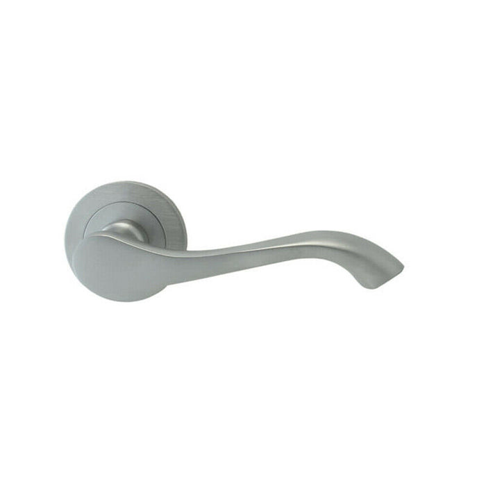PAIR Scroll Shaped Handle on 50mm Round Rose Concealed Fix Satin Chrome Loops