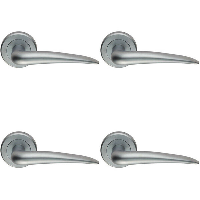 4x PAIR Straight Tapered Handle on Round Rose Concealed Fix Satin Chrome Loops