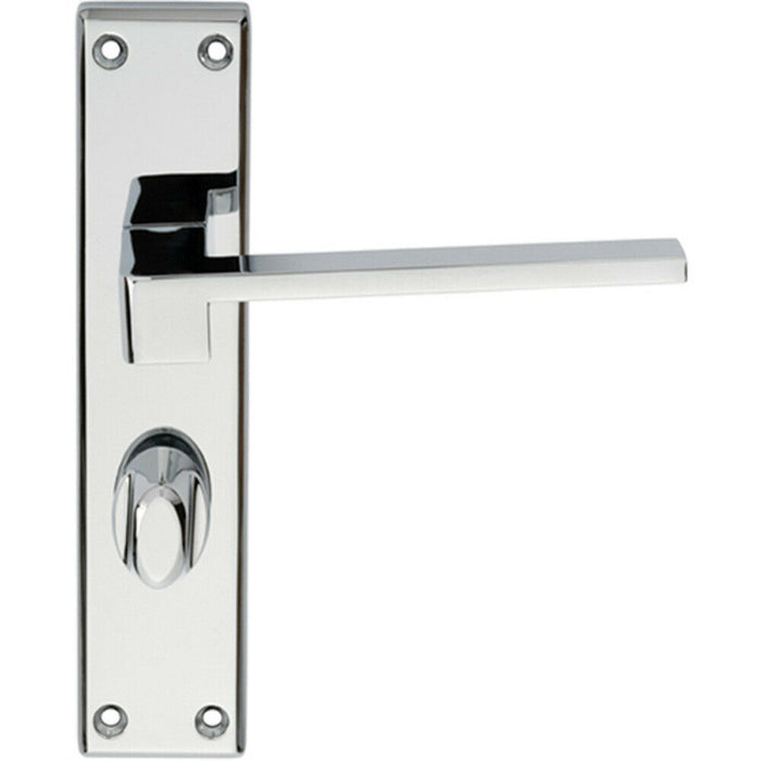 Door Handle & Bathroom Lock Pack Chrome Modern Slim Flat Thumb Turn Backplate Loops