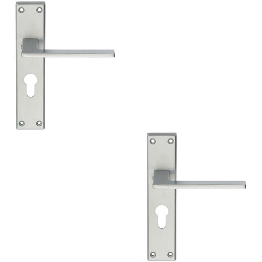 2x Flat Straight Lever on Euro Lock Backplate Handle 180 x 40mm Satin Chrome Loops