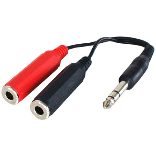 6.35mm Male to 2x Stereo ¼" Female Socket Adapter Cable Headphone Splitter Mixer Loops