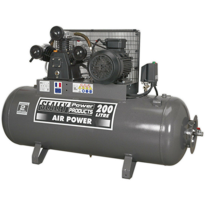 200 Litre Belt Drive Air Compressor - 3 Phase 5.5hp Motor - Triple Cylinder Pump Loops