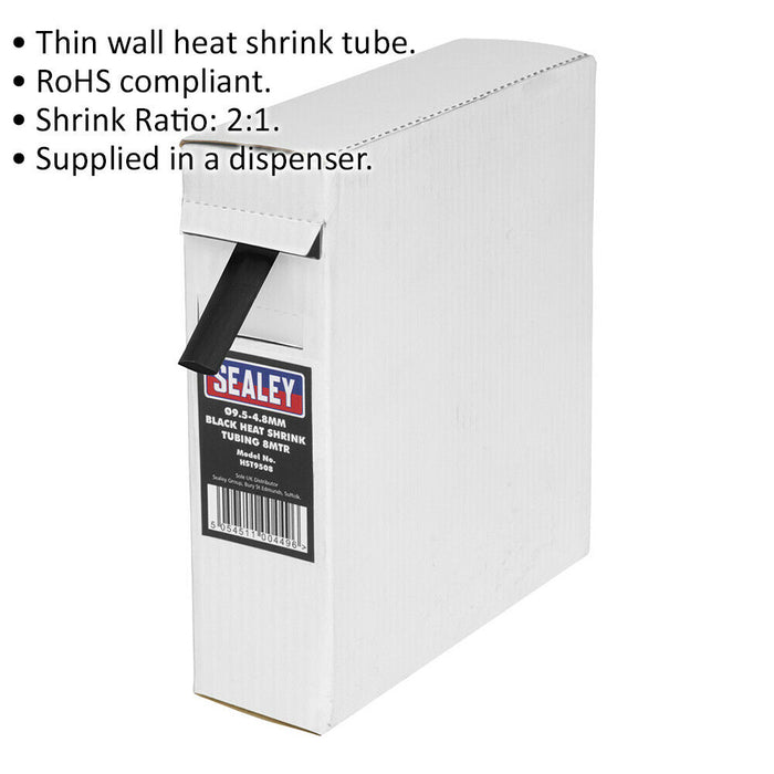 Black Thin Wall Heat Shrink Tubing - 9.5-4.8mm - 8 Metres - RoHS Compliant Loops