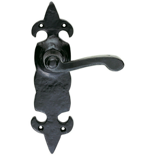 PAIR Forged Scroll Lever Handle on Latch Backplate 206 x 57mm Black Antique Loops