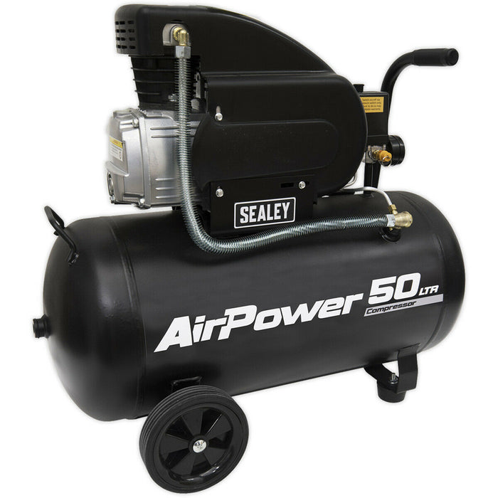 50L Direct Drive Air Compressor - 2hp Heavy Duty Induction Motor - Twin Gauge Loops