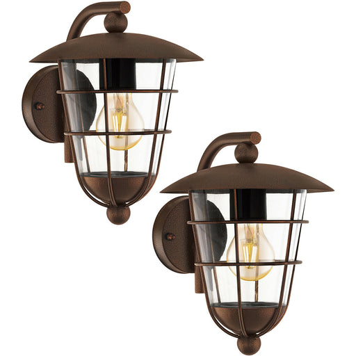 2 PACK IP44 Outdoor Wall Light Brown Fisherman Lantern 1x 60W E27 Porch Lamp Loops