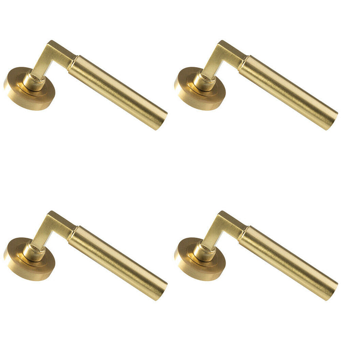 4x PAIR Straight Round Bar Handle on Round Rose Concealed Fix Satin Brass Loops