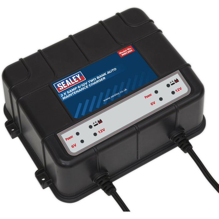 Two Bank Auto Maintenance Charger - 6V & 12V - Compact Battery Charger - 2 x 5A Loops