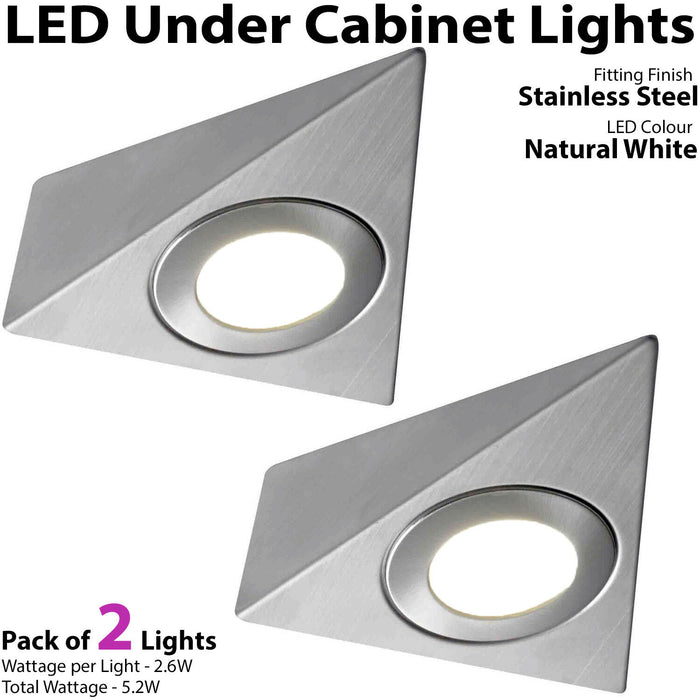 2x 2.6W Kitchen Pyramid Spot Light & Driver Stainless Steel Natural Cool White Loops