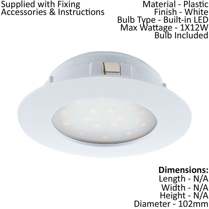 Wall / Ceiling Flush Downlight White Plastic 12W Built in LED 102mm Round Loops