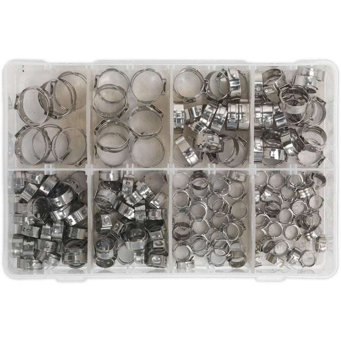 160 Piece Stainless Steel O-Clip Assortment - Single Ear - Various Sizes Loops