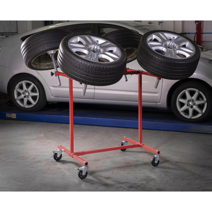 Heavy Duty Alloy Wheel Repair Stand - 4 Wheel Capacity - Fully Adjustable Loops