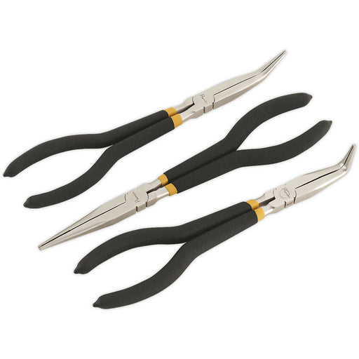 3 Piece 280mm Needle Nose Pliers Set - Straight & Angled Nose - Foam Grip Loops